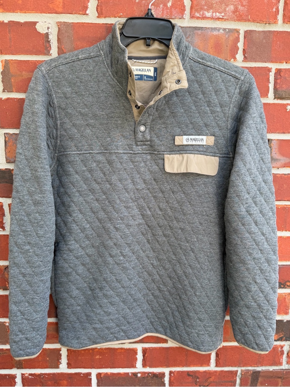 Magellan Outdoors Men’s Small Quilted Campfire Pullover Gray & Tan w/Pockets P7